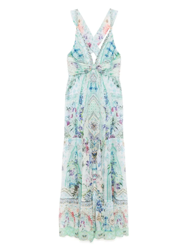 Rochie Camilla bead-strap gathered panelled albastru