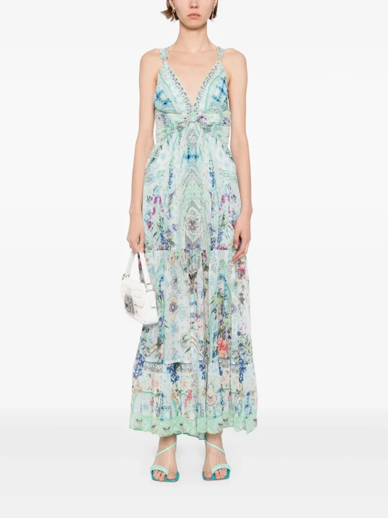 Alternative view of Rochie Camilla bead-strap gathered panelled albastru