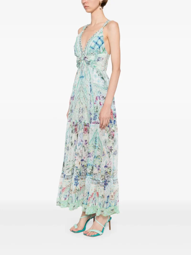 Rochie Camilla bead-strap gathered panelled albastru - imagine 5