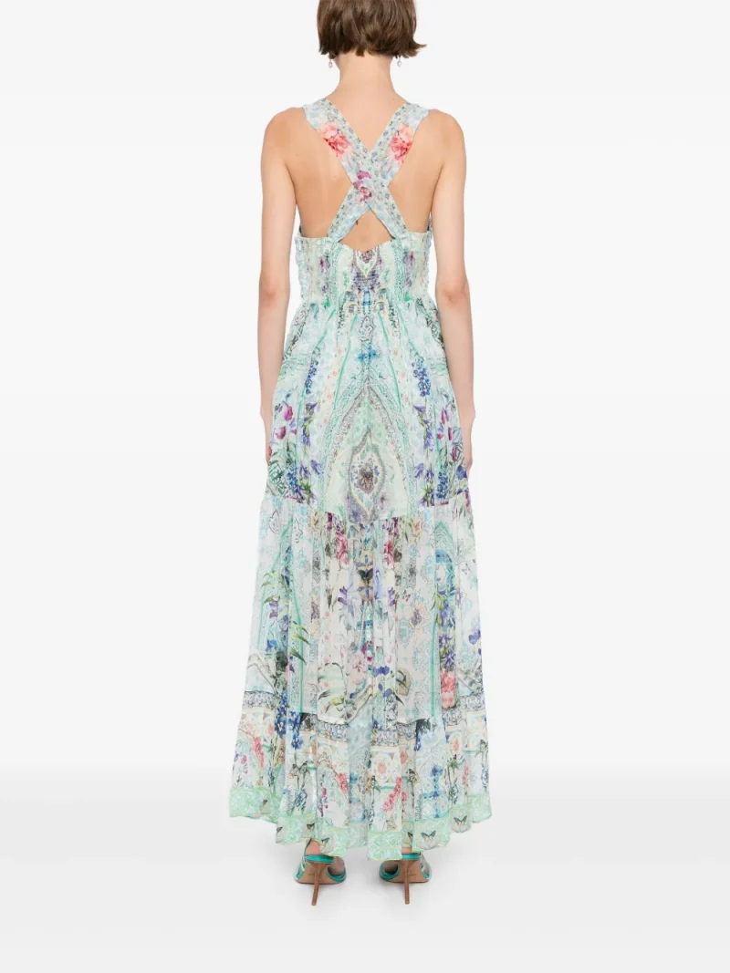 Rochie Camilla bead-strap gathered panelled albastru - imagine 4