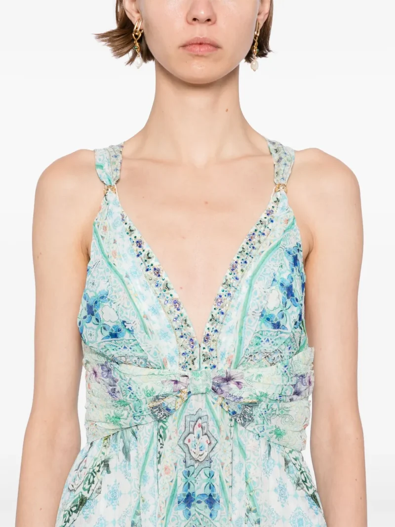 Rochie Camilla bead-strap gathered panelled albastru - imagine 3