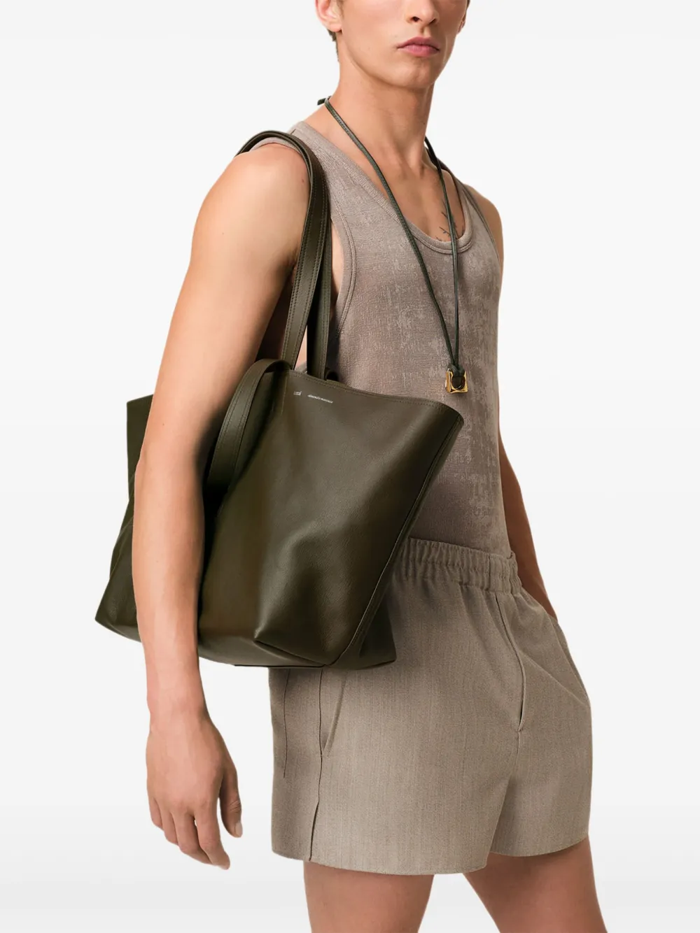 Geanta AMI Paris Midi Tote khaki - imagine 5