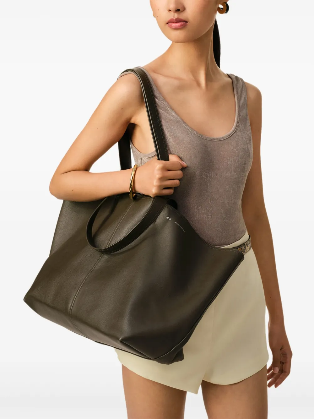 Geanta AMI Paris Midi Tote khaki - imagine 4