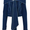 Jacheta Nina Ricci Off-Shoulder Denim albastru