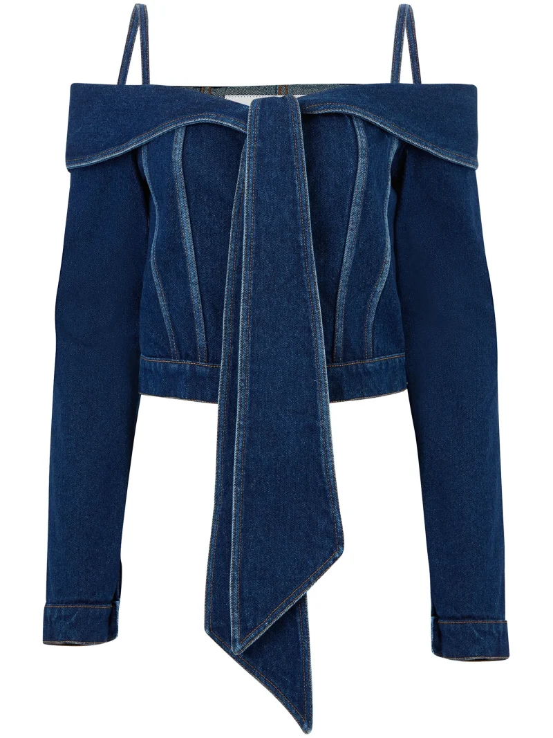 Jacheta Nina Ricci Off-Shoulder Denim albastru