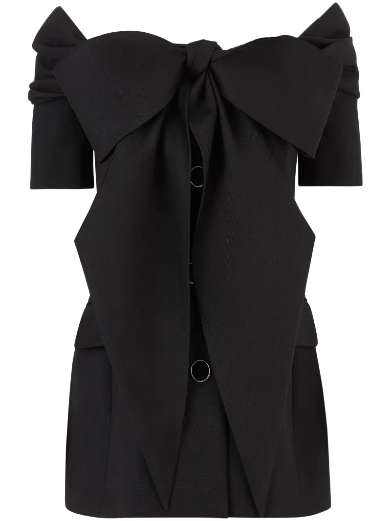 Jacheta Nina Ricci Off-shoulder Wool Gabardine negru