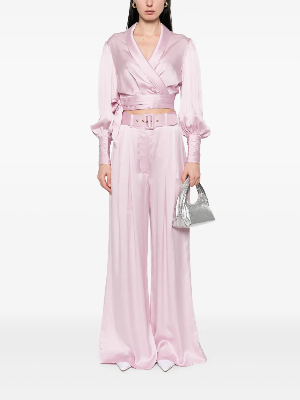 Pantaloni Zimmermann Silk Tuck roz - imagine 4