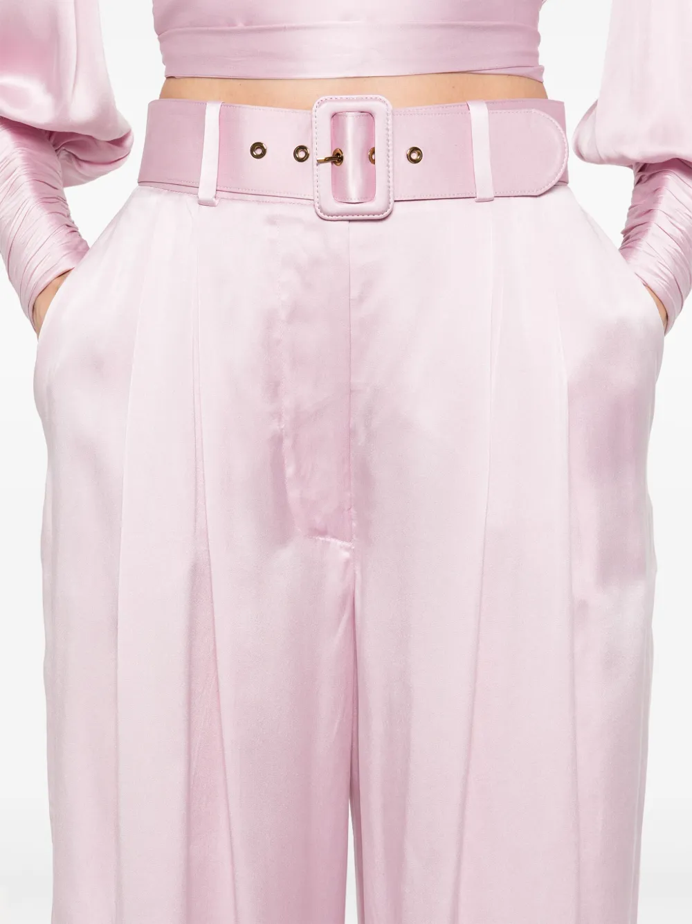 Pantaloni Zimmermann Silk Tuck roz - imagine 5