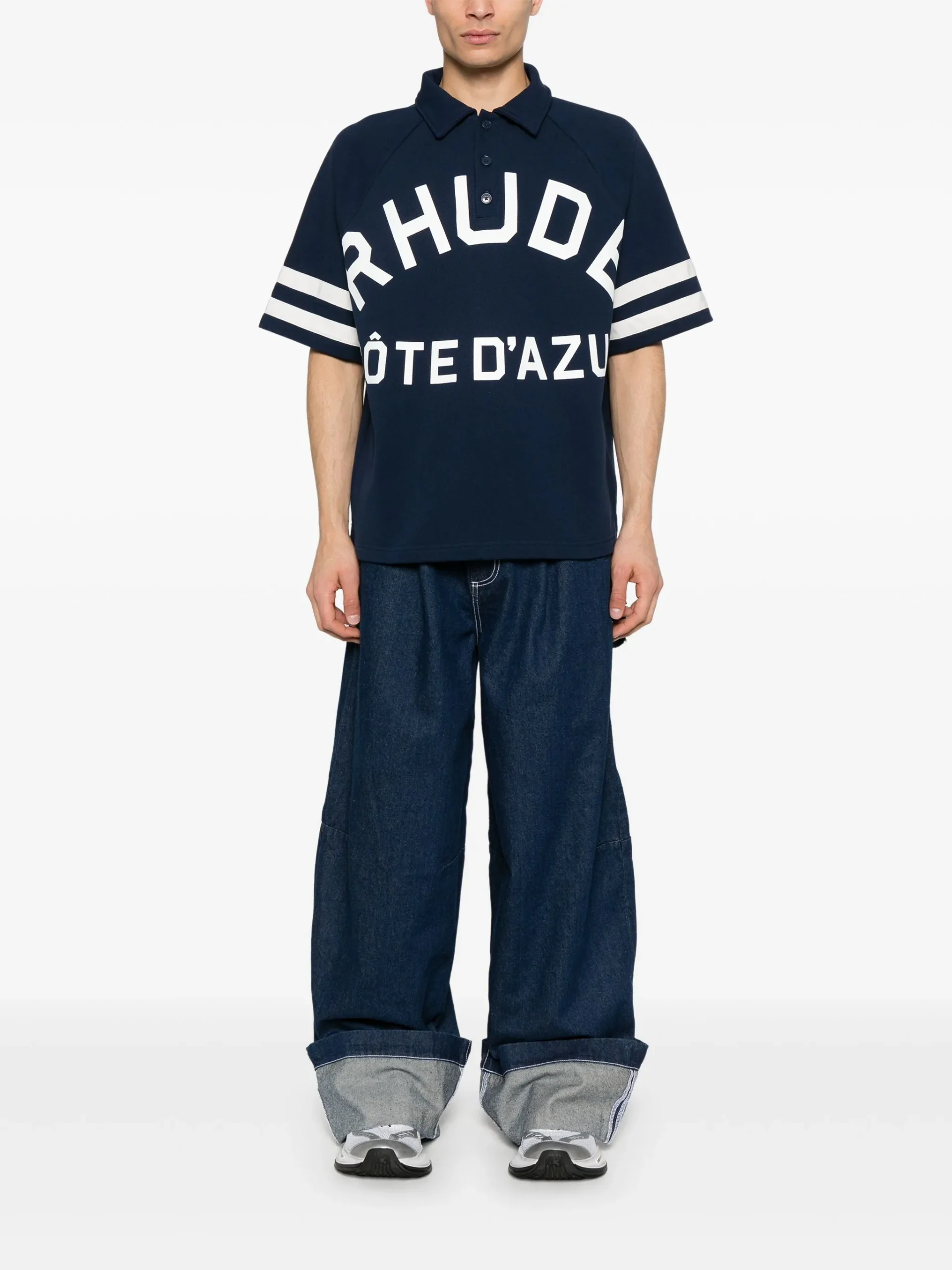 Tricou polo RHUDE Cote D'azur bleumarin - imagine 2