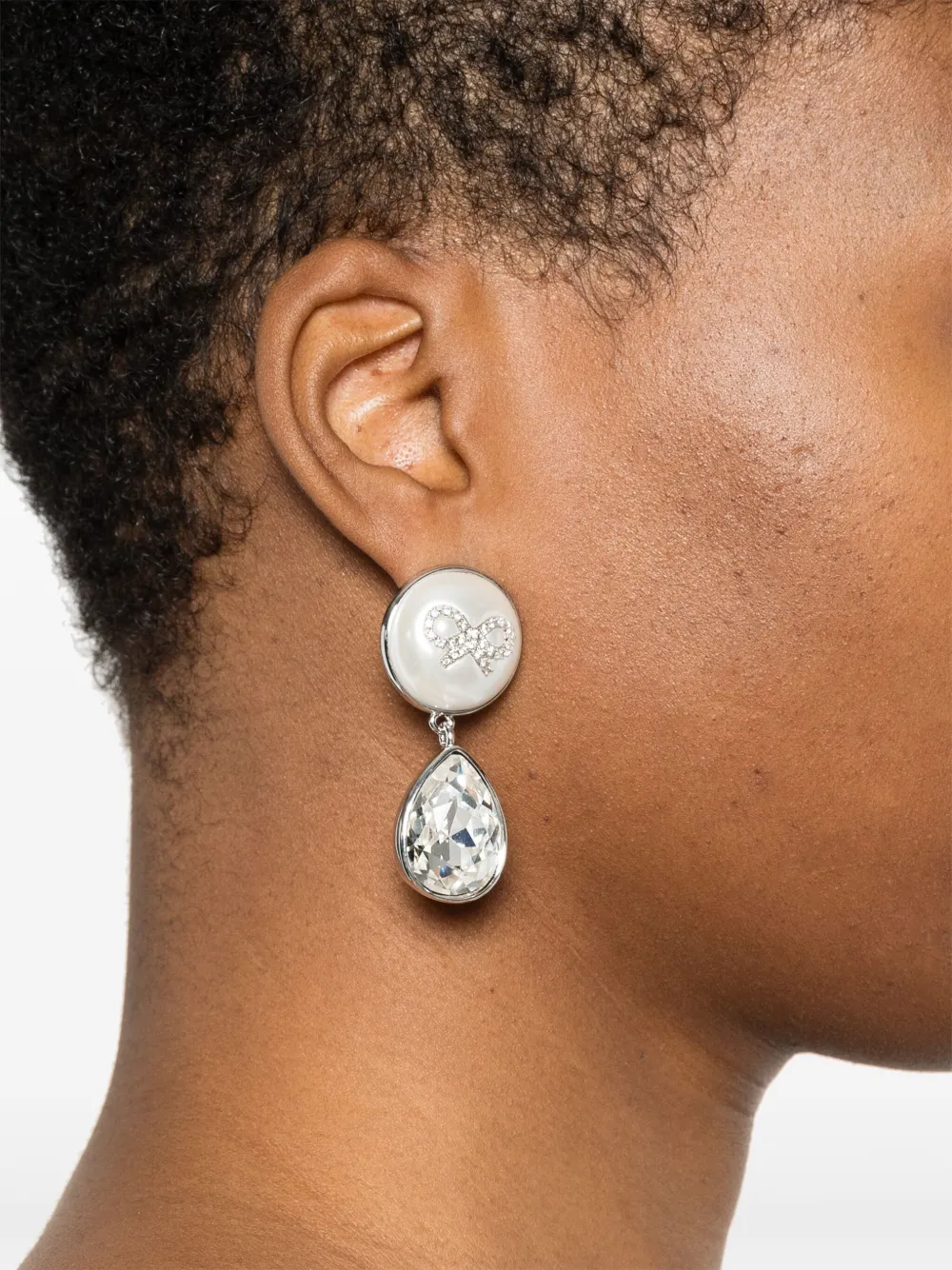 Cercei Self-Portrait Bow Crystal-Droplet argintiu - imagine 2