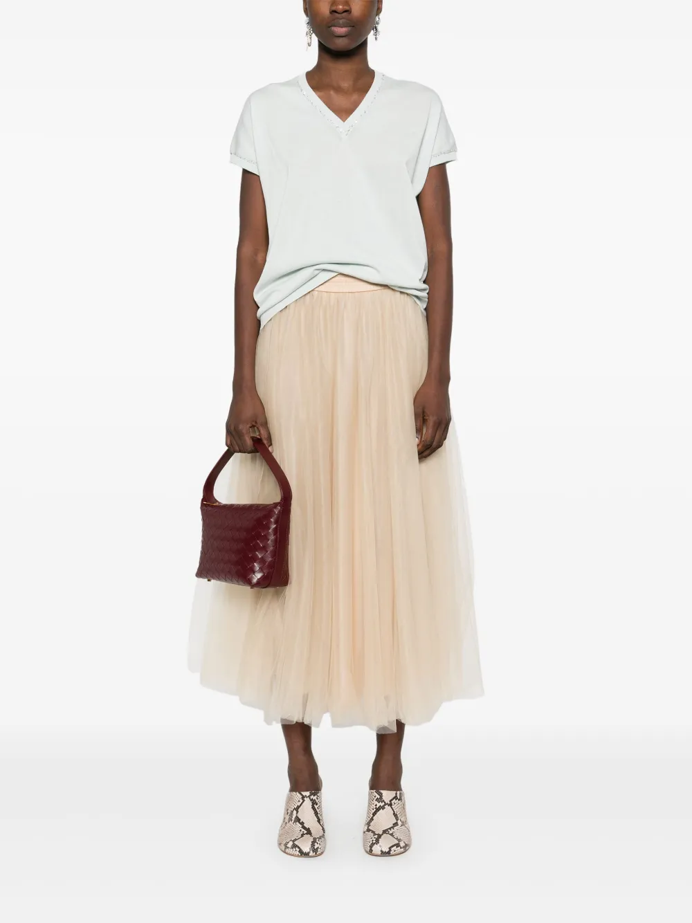 Fusta midi Fabiana Filippi Tulle bej - imagine 4