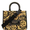 Geanta tote Versace small Barocco Athena Raffia negru