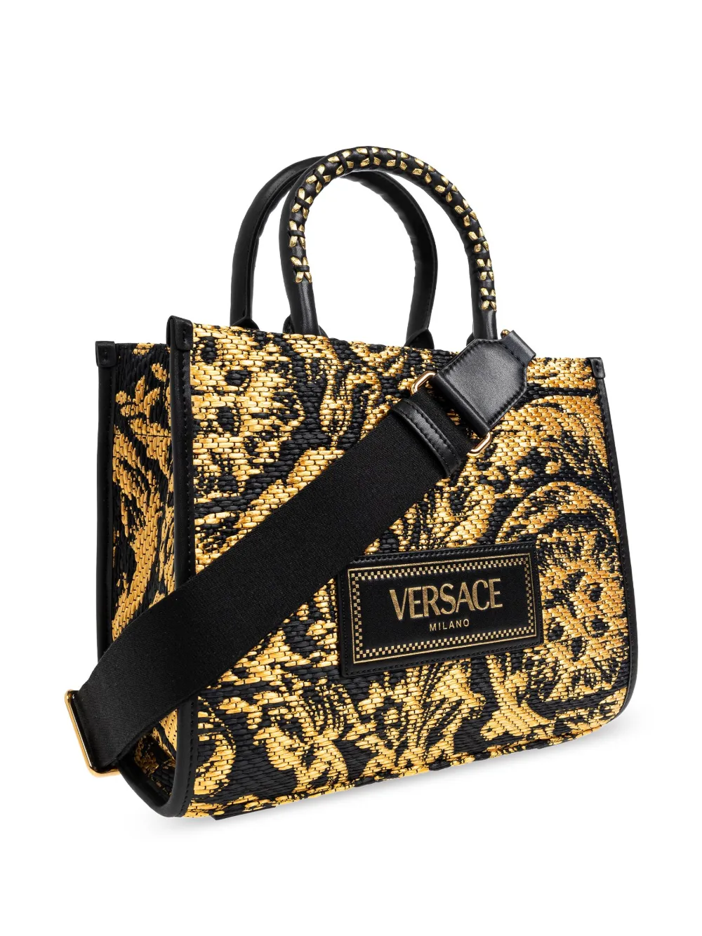 Geanta tote Versace small Barocco Athena Raffia negru - imagine 3