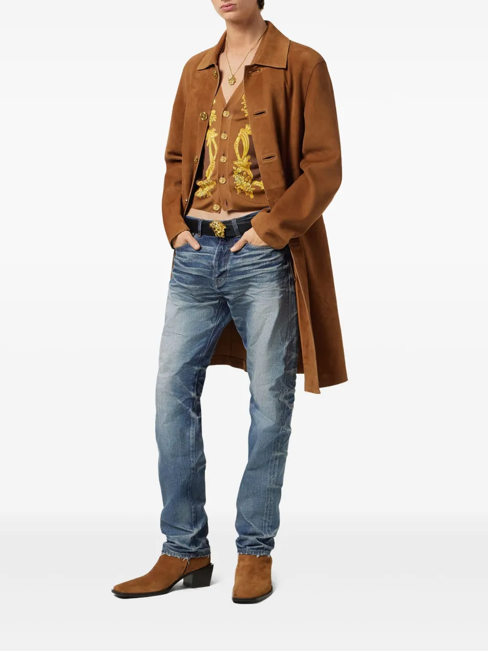 Pantaloni denim Versace Made in Japan Straight-Leg albastru - imagine 4