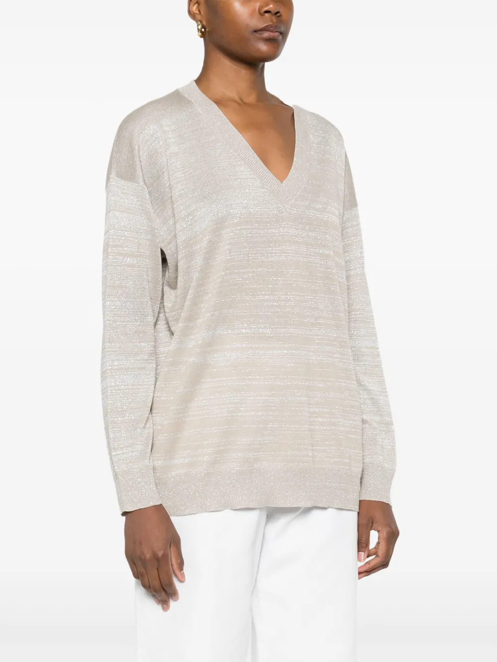 Pulover Fabiana Filippi Metallic-Threading gri - imagine 3