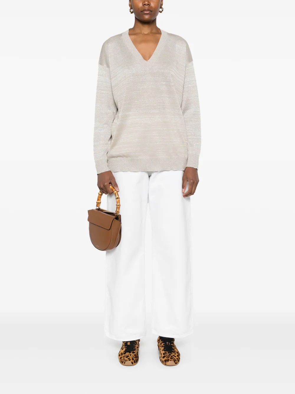 Pulover Fabiana Filippi Metallic-Threading gri - imagine 4