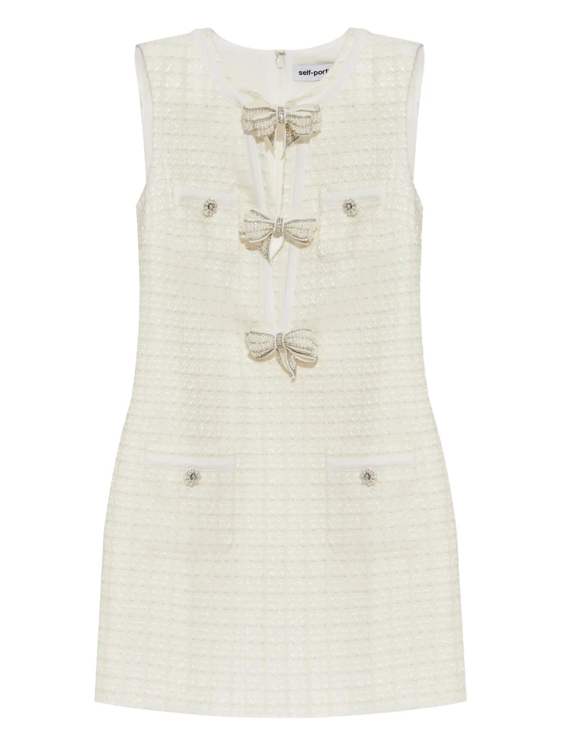 Rochie mini Self-Portrait bouclé alb