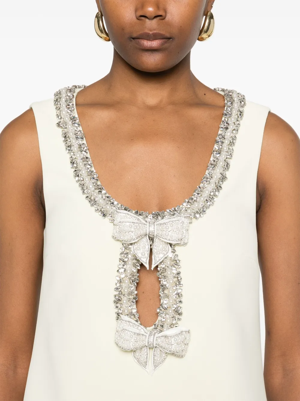 Rochie mini Self-Portrait Crepe Bow-Detail galben - imagine 5