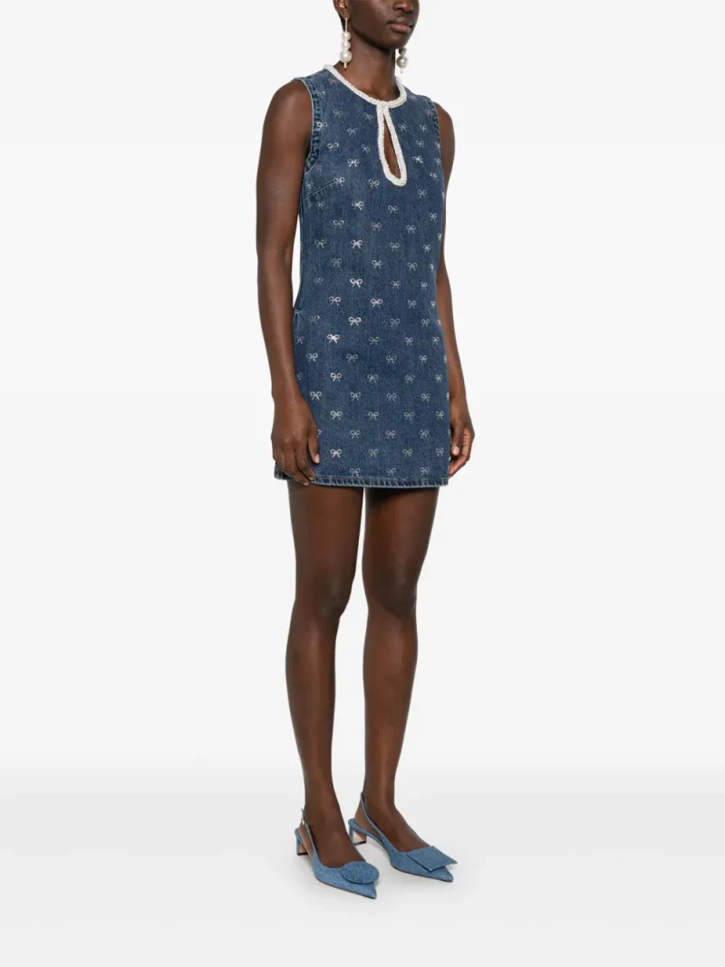 Alternative view of Rochie mini Self-Portrait Crystal-Bow Denim albastru