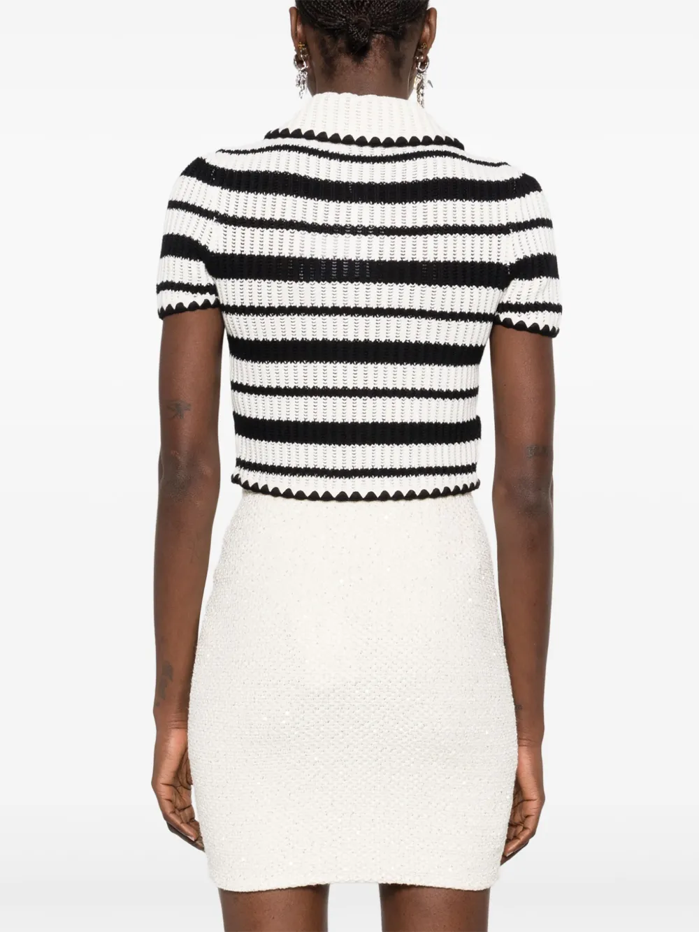 Top Self-Portrait Striped Crochet alb - imagine 2