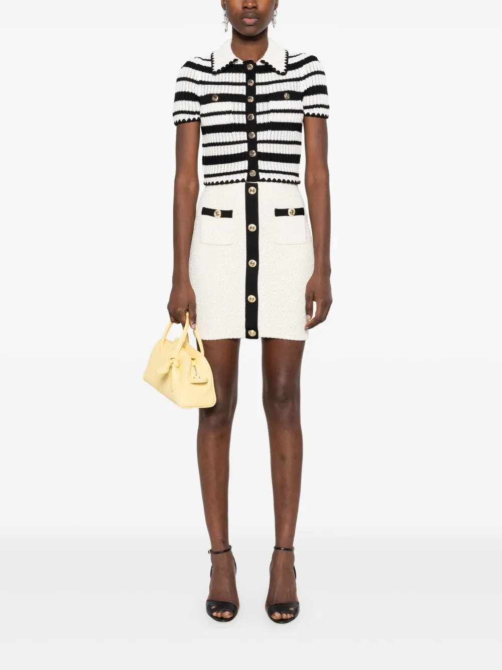 Top Self-Portrait Striped Crochet alb - imagine 4