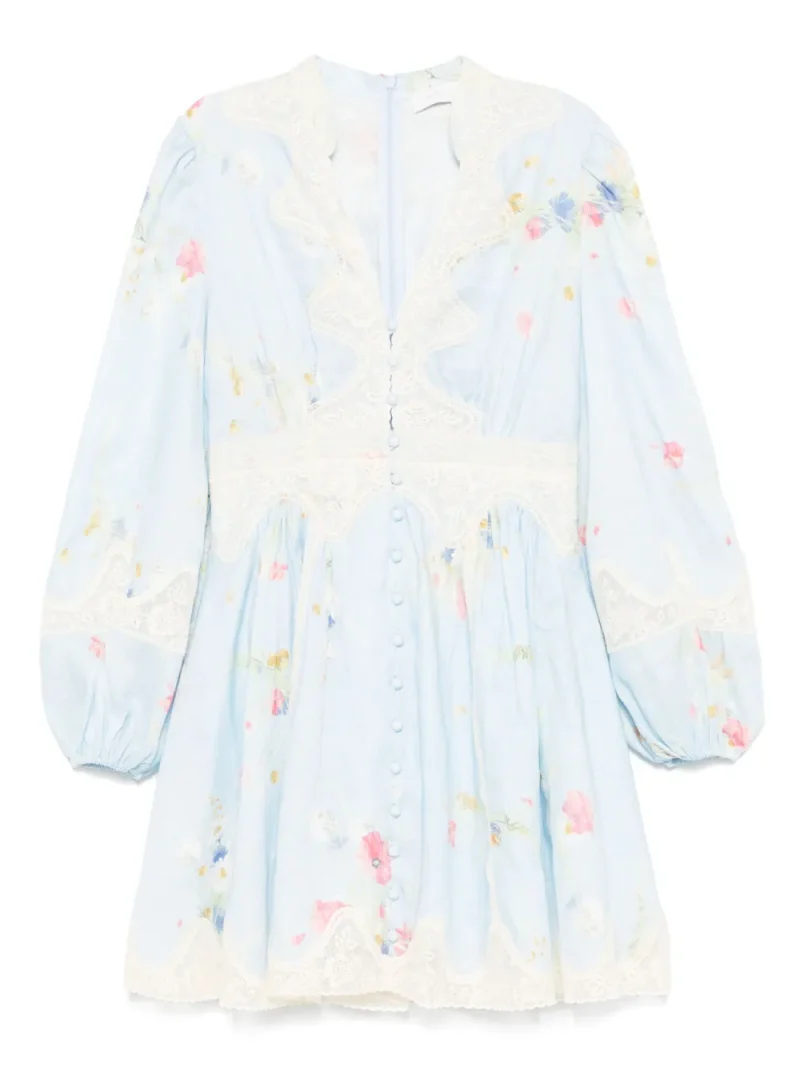 Rochie mini Zimmermann Lucky Lace Plunge albastru