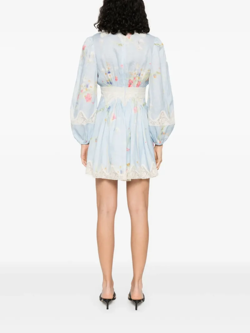 Alternative view of Rochie mini Zimmermann Lucky Lace Plunge albastru