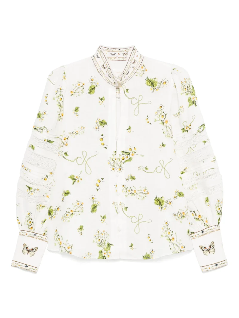 Camasa Camilla floral-print linen alb