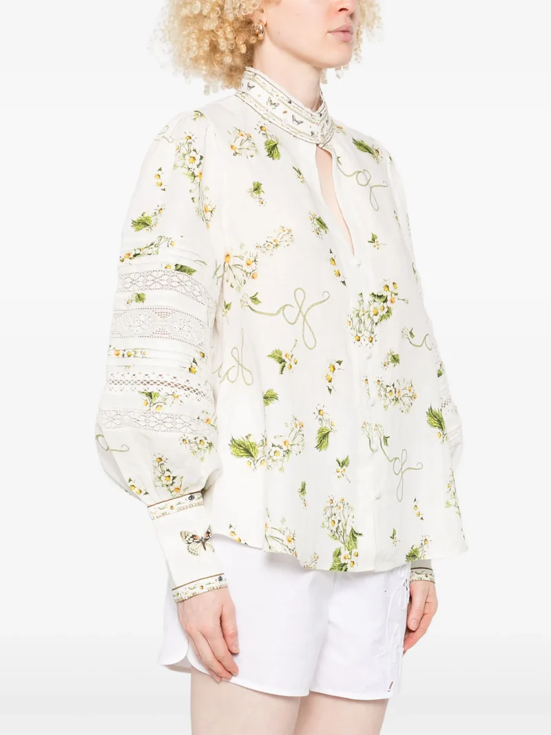 Camasa Camilla floral-print linen alb - imagine 5