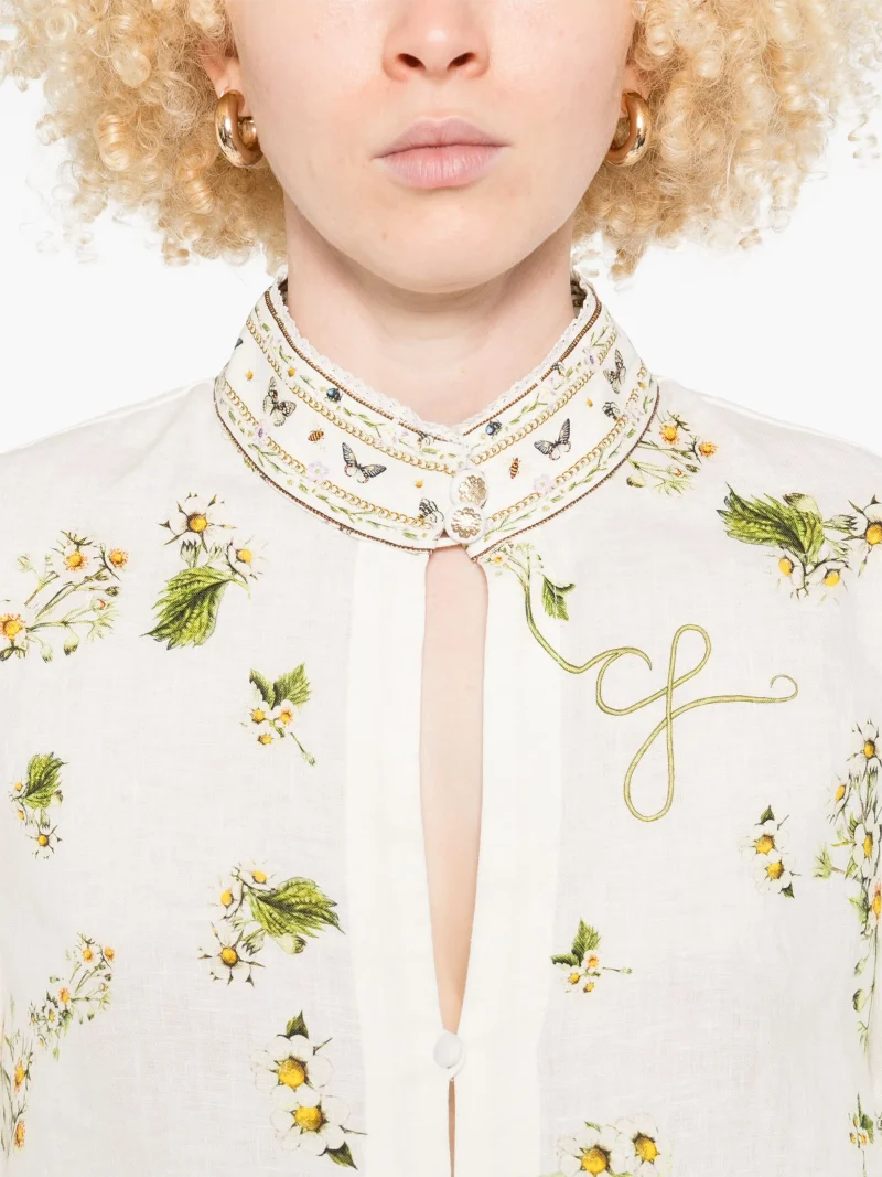 Camasa Camilla floral-print linen alb - imagine 3