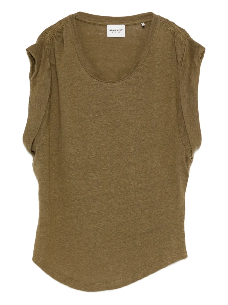 Tricou Marant Etoile gathered-sleeve linen khaki
