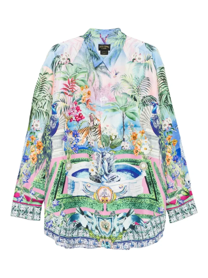 Camasa Camilla Animal-Print Point-Collar multicolor