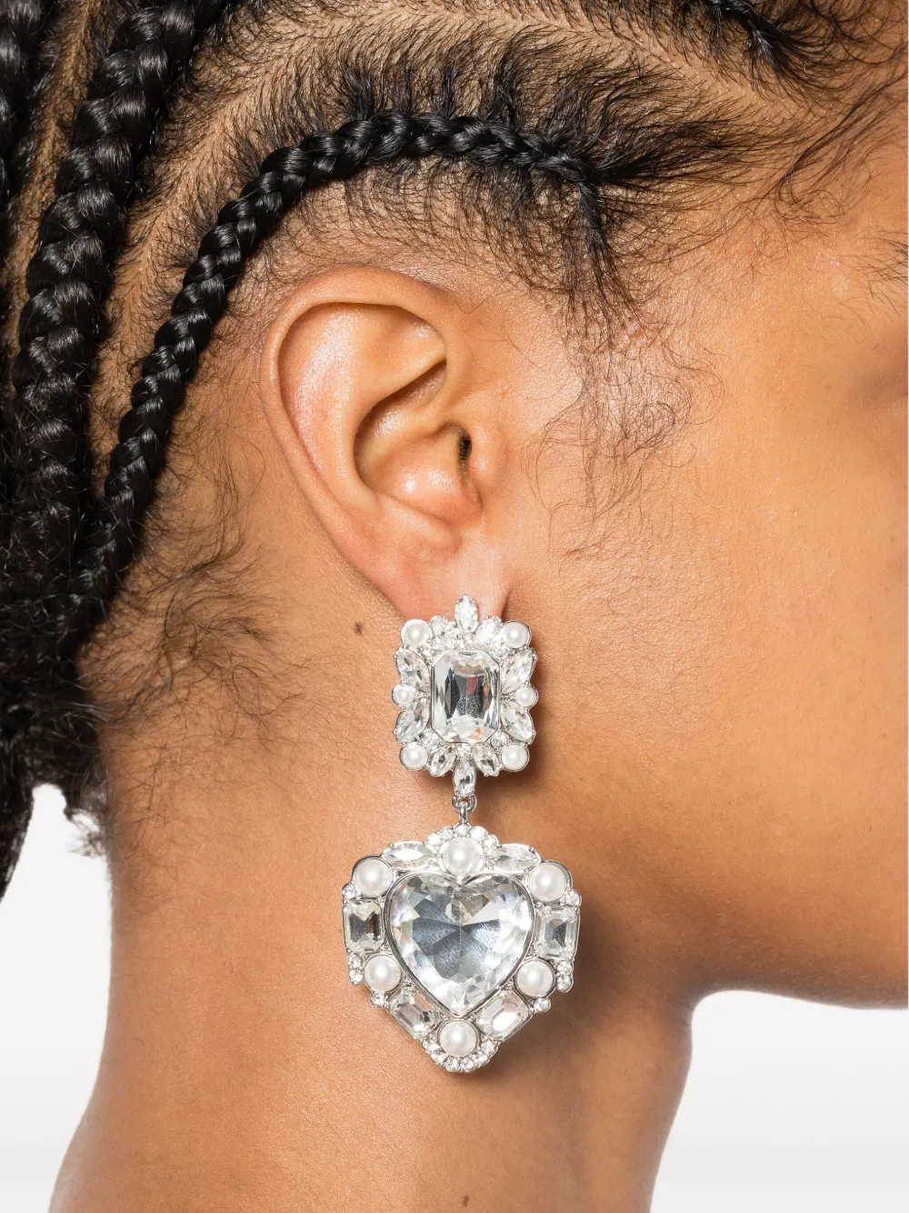 Cercei Self-Portrait Crystal-Pearl Tiered-Heart argintiu - imagine 2