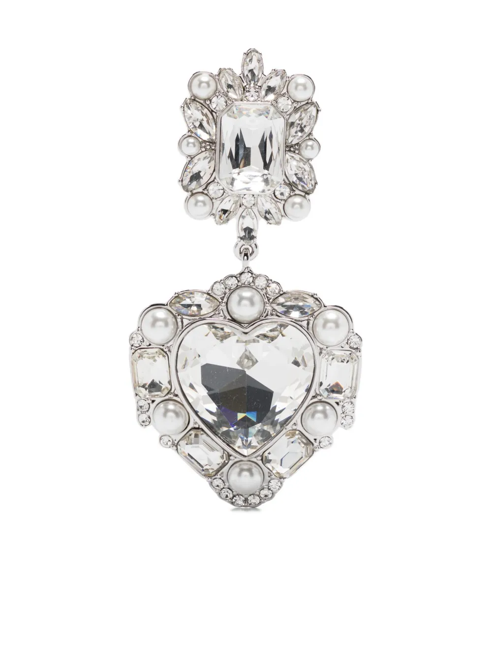 Cercei Self-Portrait Crystal-Pearl Tiered-Heart argintiu