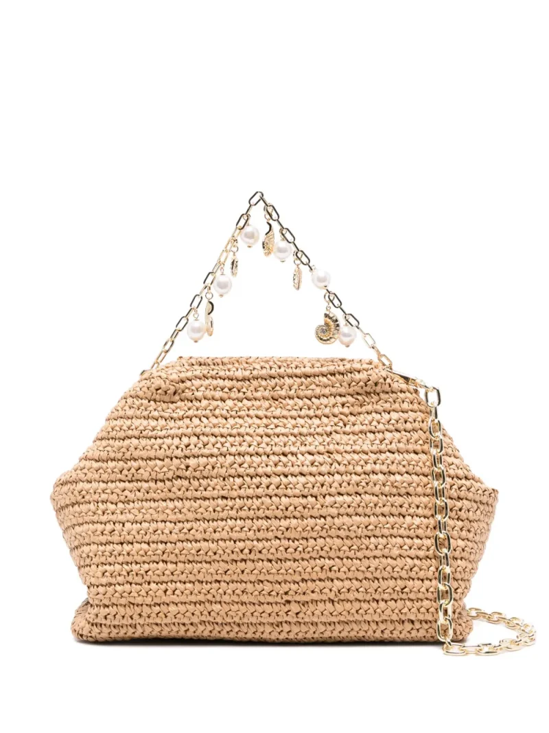 Geanta Self-Portrait Charm-Detail Raffia Clutch bej