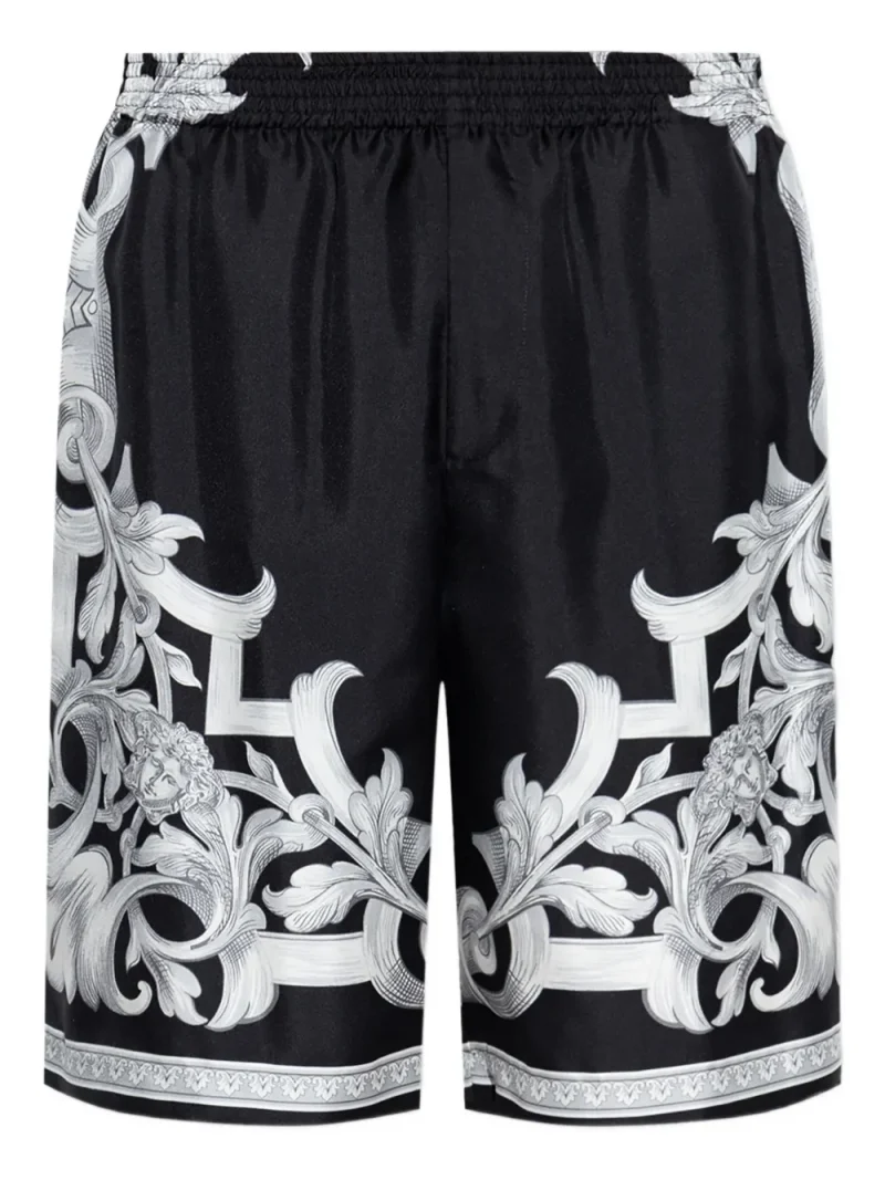 Pantaloni scurti Versace Barocco-Print Silk negru