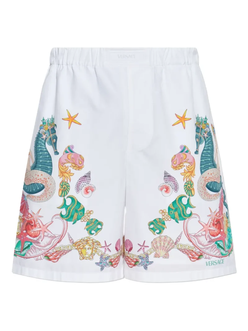Pantaloni scurti Versace Graphic-Print alb