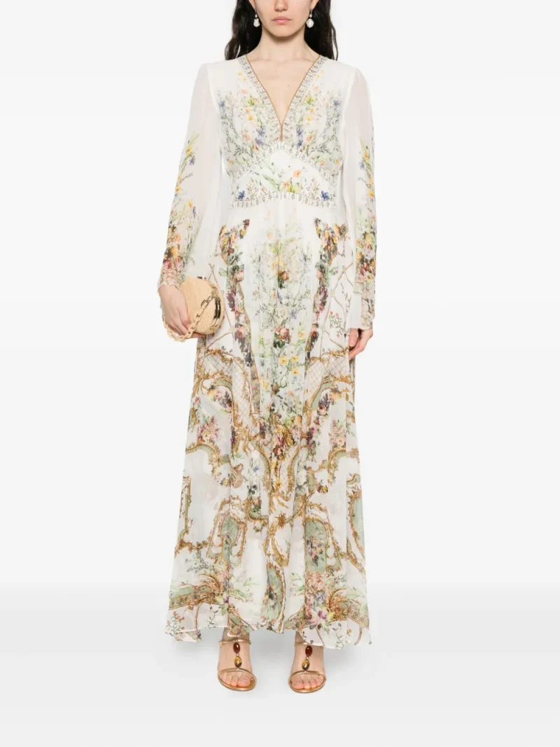 Alternative view of Rochie maxi Floral-Print Flared multicolor