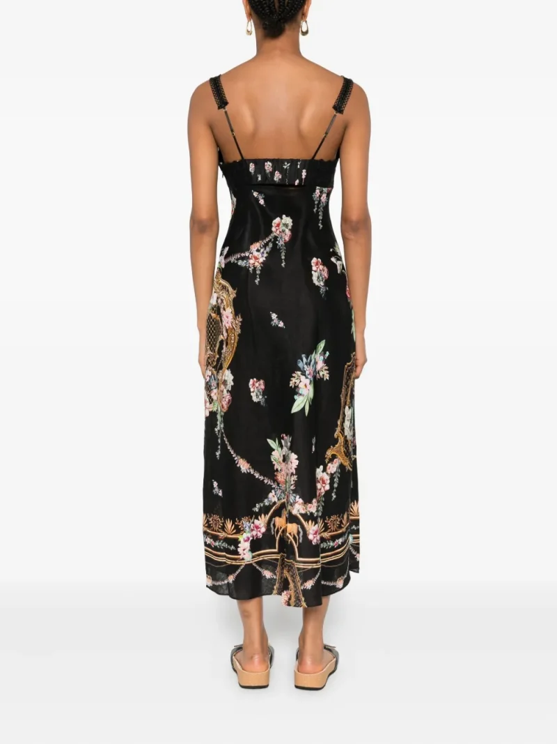 Alternative view of Rochie midi Camilla Lace-Trimmed Floral-Print negru