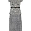Rochie midi Self-Portrait Houndstooth gri