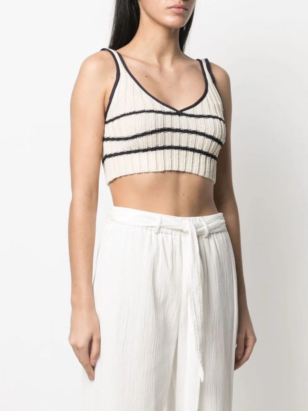 Top Lorena Antoniazzi Ribbed-Knit Cropped bej - imagine 3