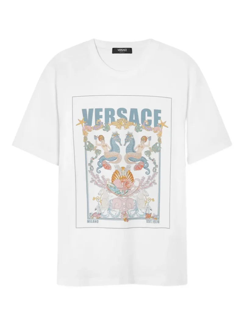 Tricou Versace Coral Theatre Postcard alb