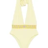 Costum de baie Versace Greca Halterneck galben