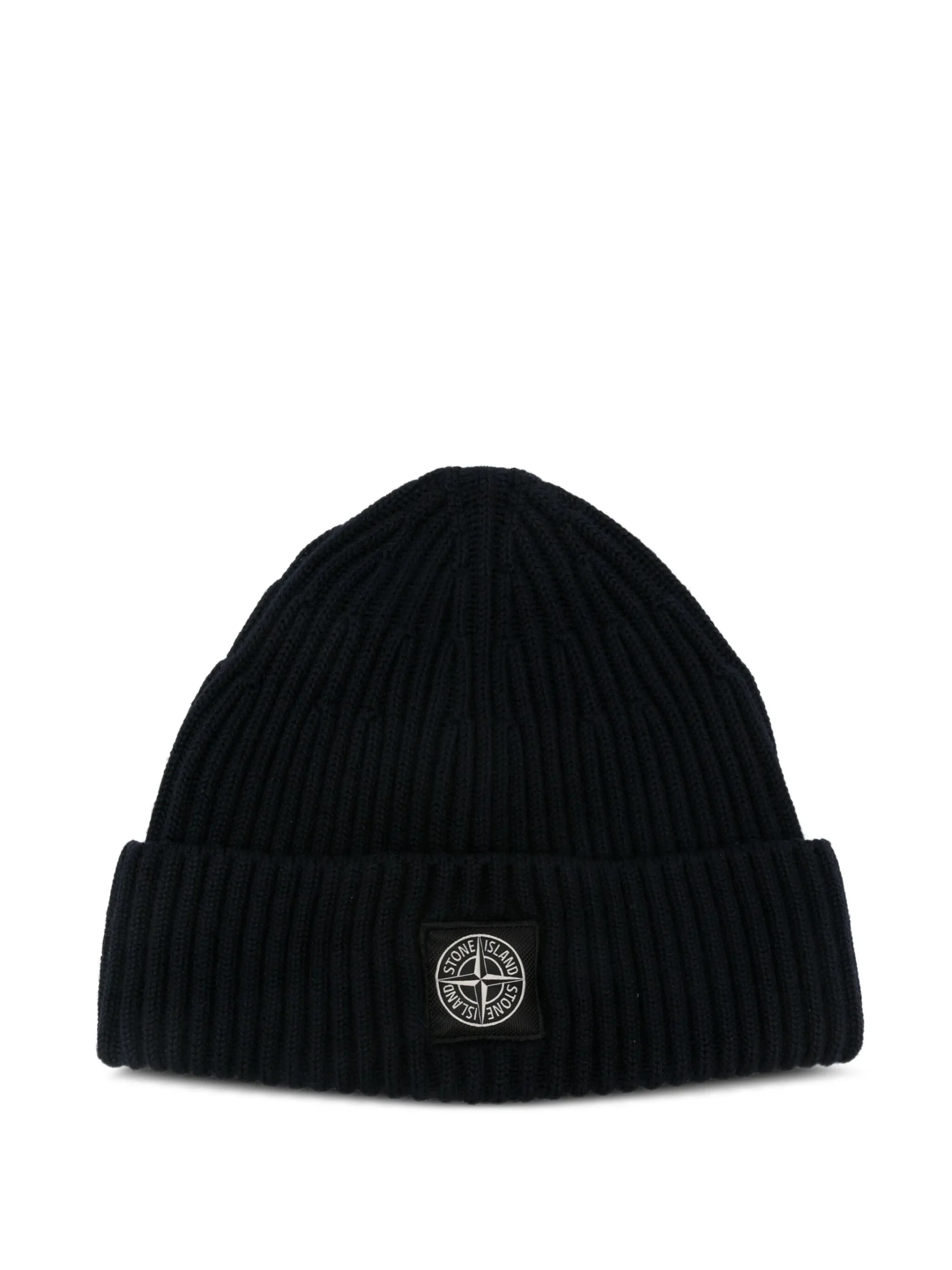 Caciula Stone Island ribbed logo-patch beanie negru