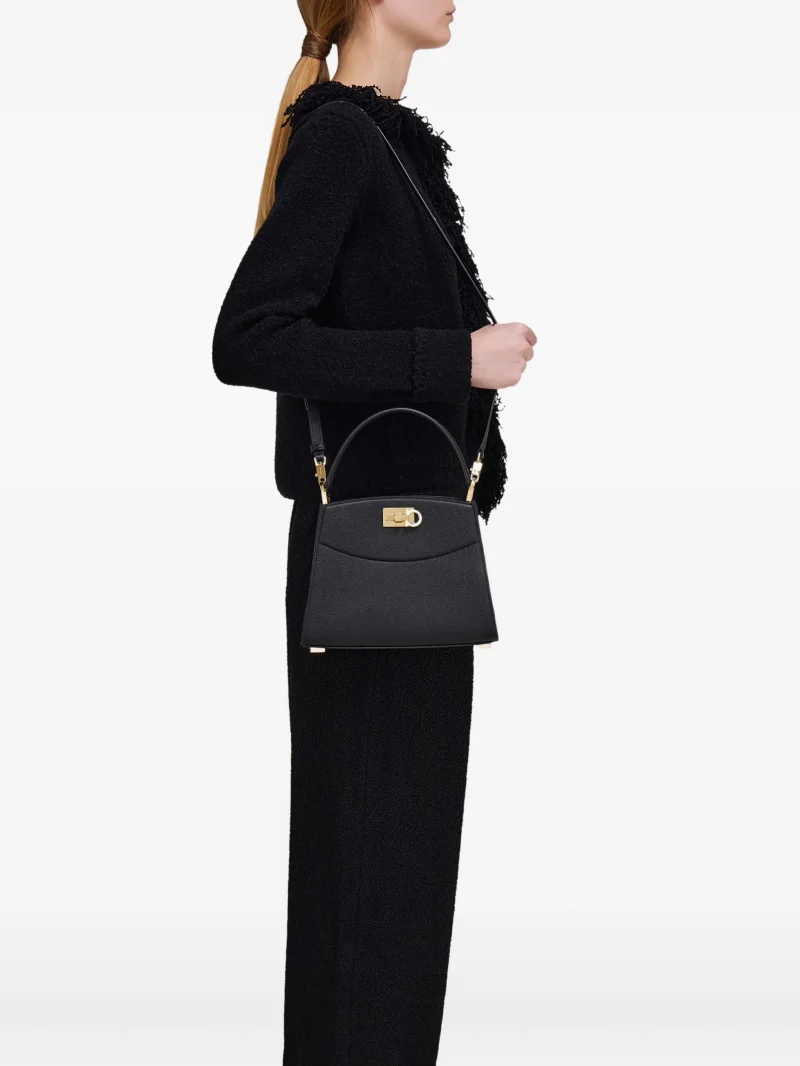 Geanta Ferragamo Gancini grained top-handle negru - imagine 3