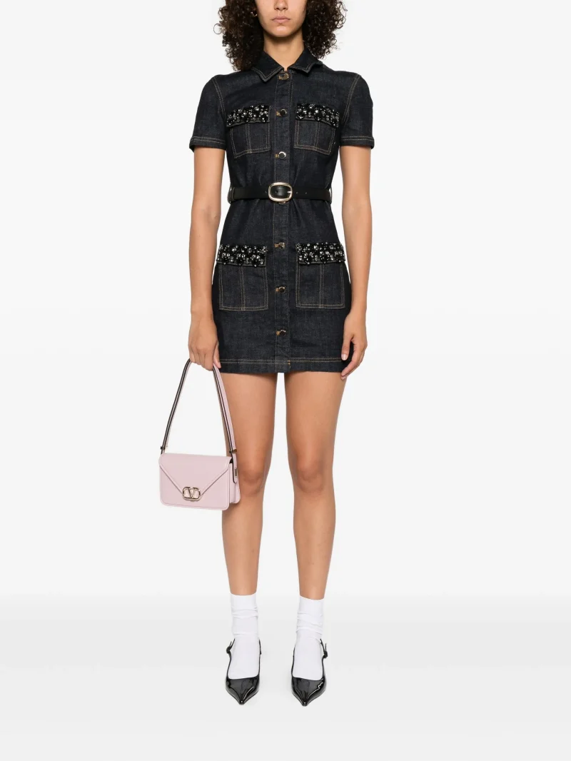 Alternative view of Rochie mini Self-Portrait Embellished denim albastru