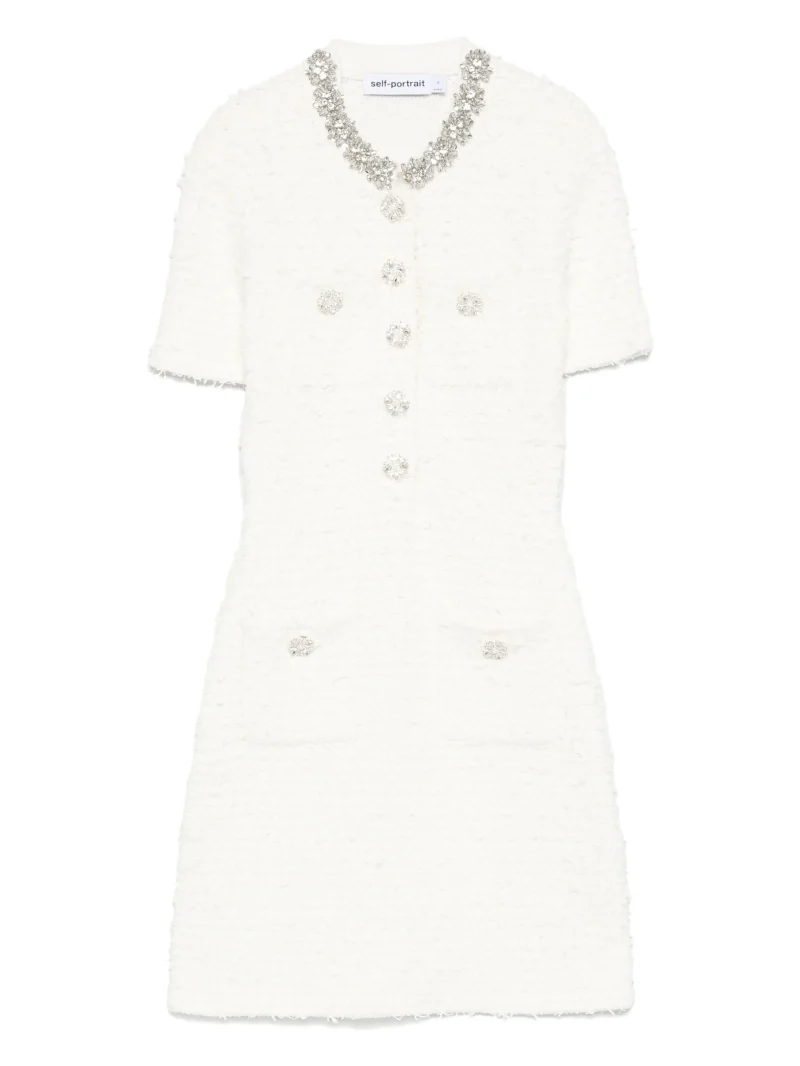 Rochie mini Self-Portrait embellished button-detailed alb