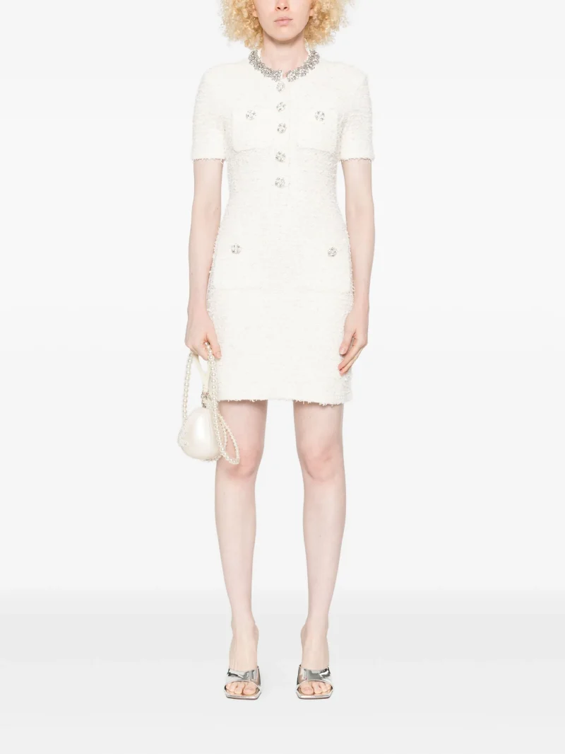 Alternative view of Rochie mini Self-Portrait embellished button-detailed alb