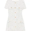Rochie mini checked button-detailed alb