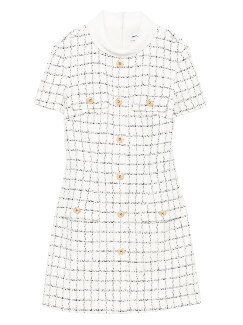 Rochie mini checked button-detailed alb